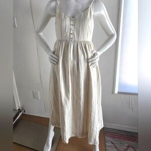 Amour Vert Elegant Ivory Black Striped Linen Dress Sample